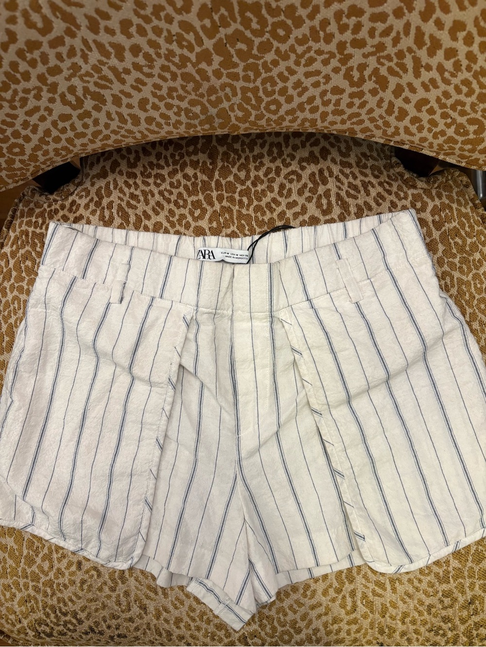 Zara White Shorts with Blue Pinstripes
